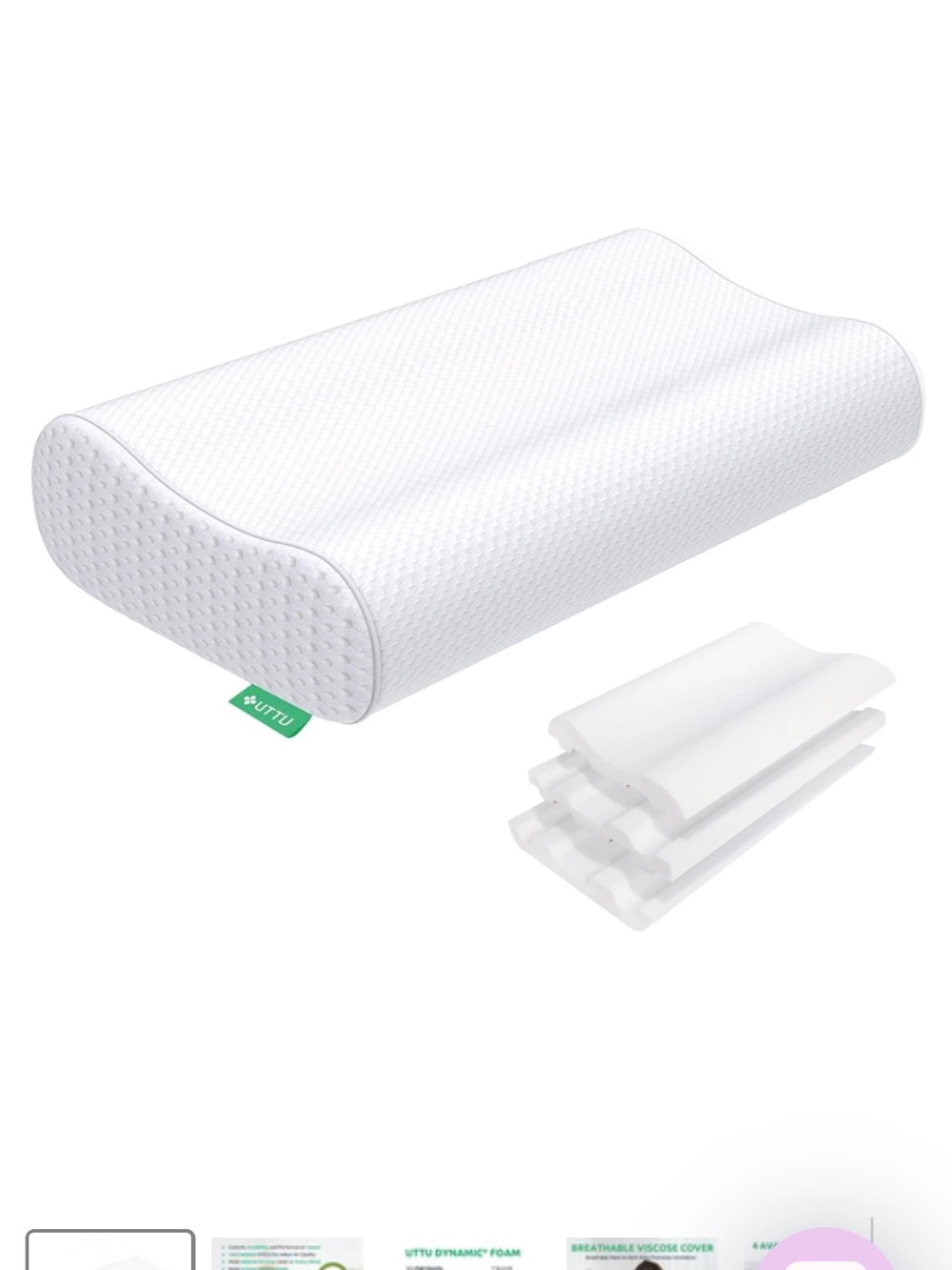 White Contour Memory Foam Pillow with Adjustable Layers